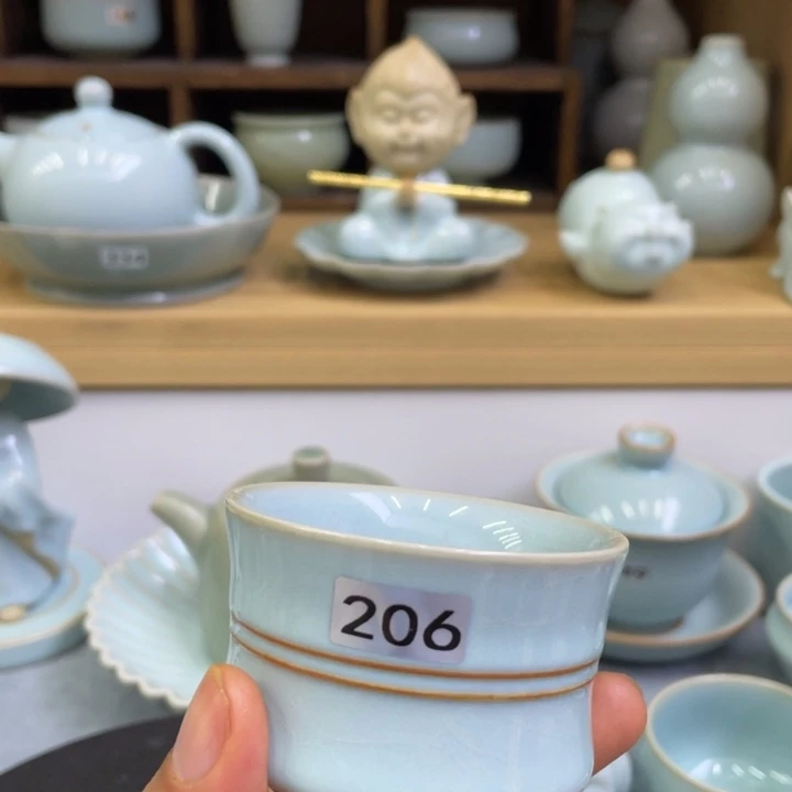 杯子微瑕天青马蹄杯