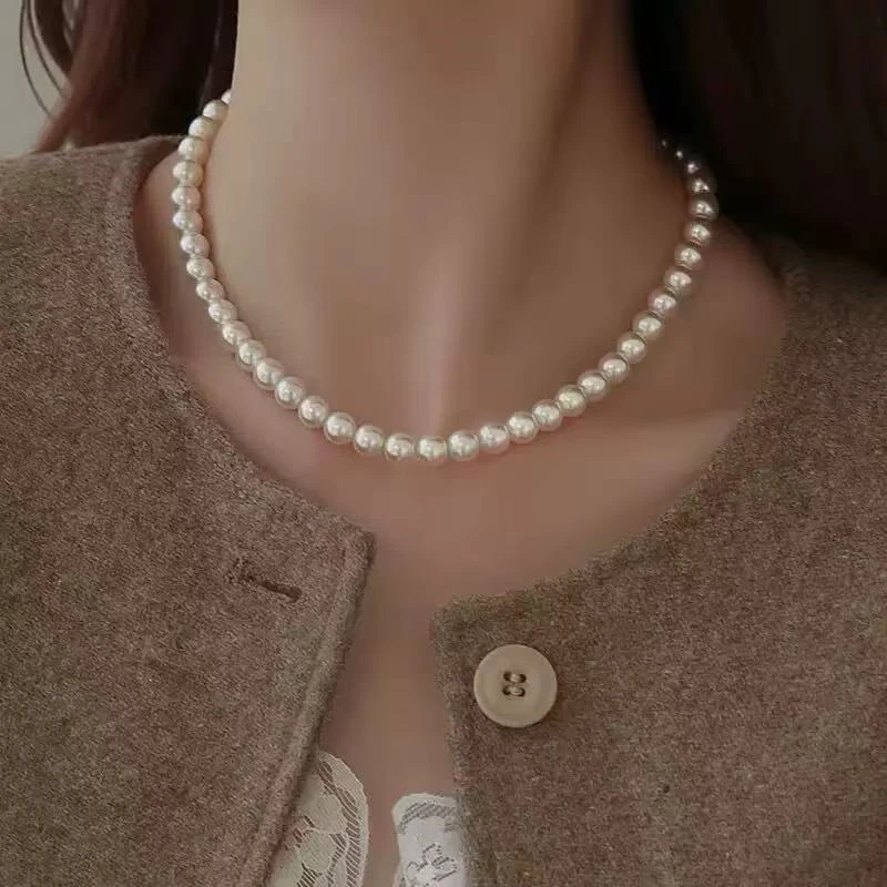 铜合金仿珍珠项链 c-434网红项链女轻奢小众韩国新款锁骨链女8095