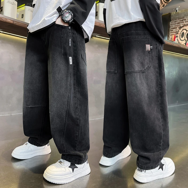 男童黑色牛仔裤春秋2025新款儿童秋季直筒裤子休闲裤男孩秋装长裤