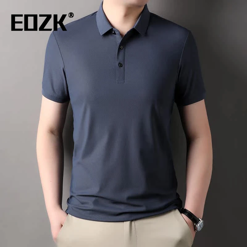Eozk夏季商务休闲冰丝男翻领纯色短袖t恤中年宽松爸爸半袖polo衫