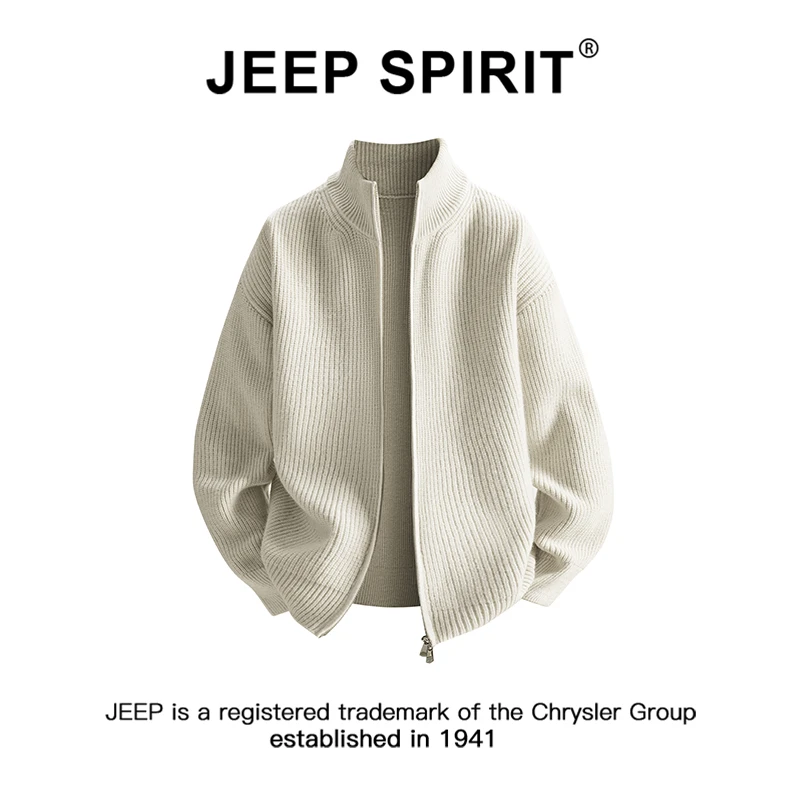Jeep吉普cleanfit立领开衫毛衣男美式慵懒风痞帅高级感针织衫外套