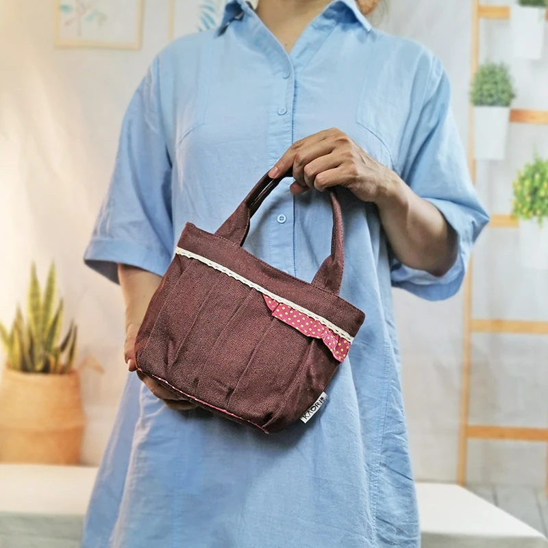 薰子原创设计棉帆布手提包蕾丝花边小布包手拎挎包休闲轻便女包包