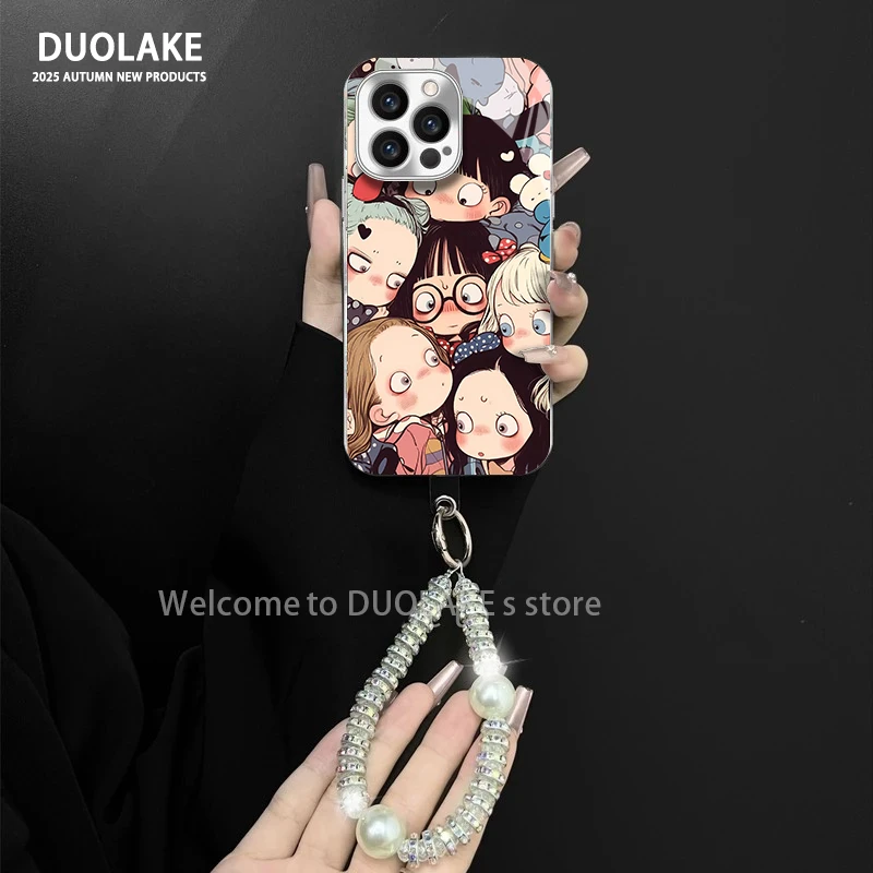 卡通女孩适用苹果vivo华为oppo小米iPhone17电镀玻璃防摔手机壳潮