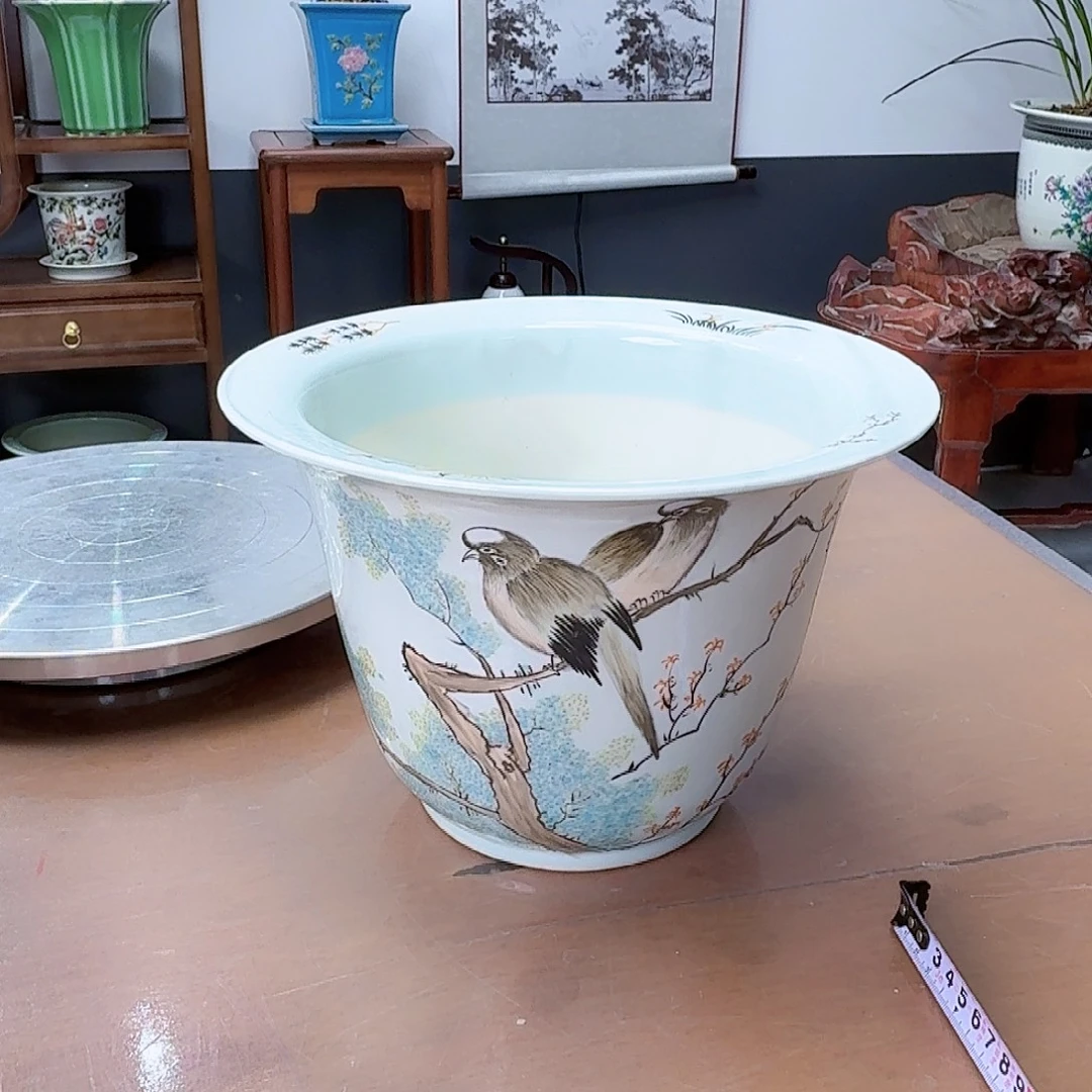 摸***鱼粉彩金钟富贵鸟8888