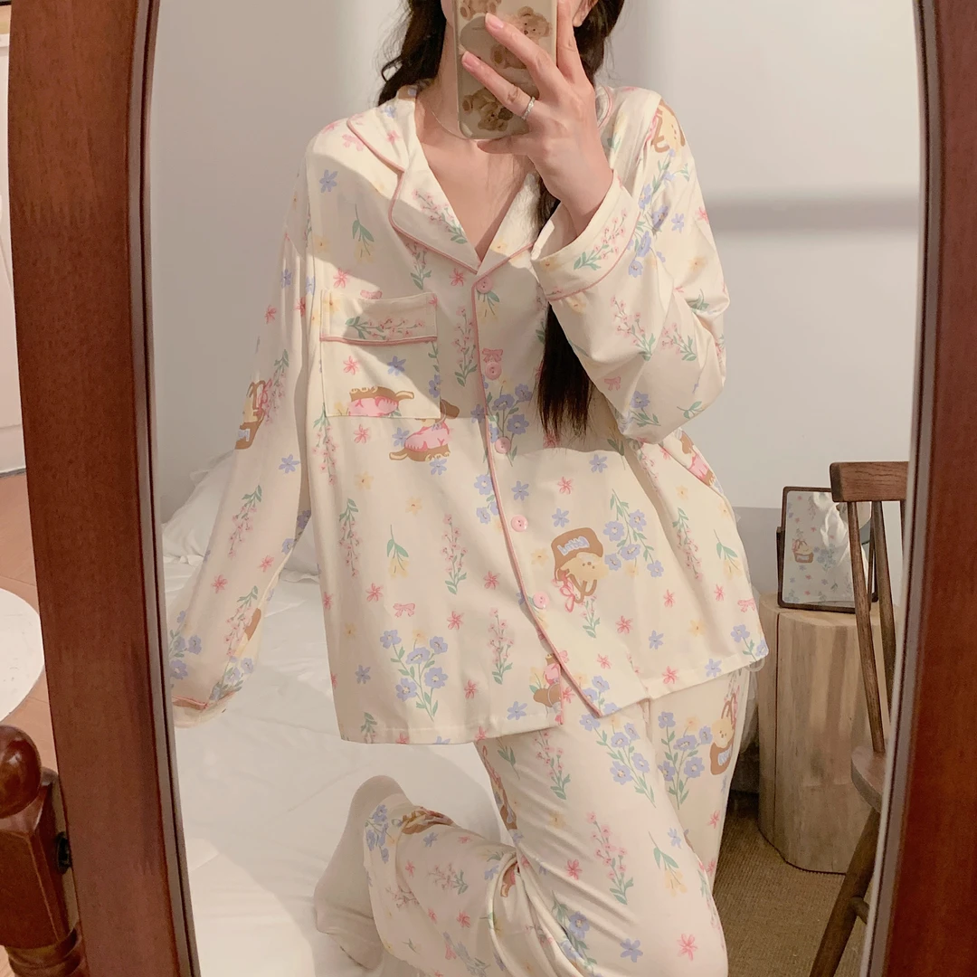 带胸垫孕妇睡衣夏季薄款莫代尔月子服产后哺乳产妇大码待产两件套