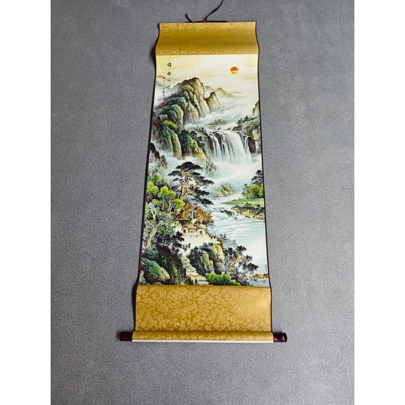 140*45（锦绣山河）客厅茶室办公室高精复原软装挂画手工装裱