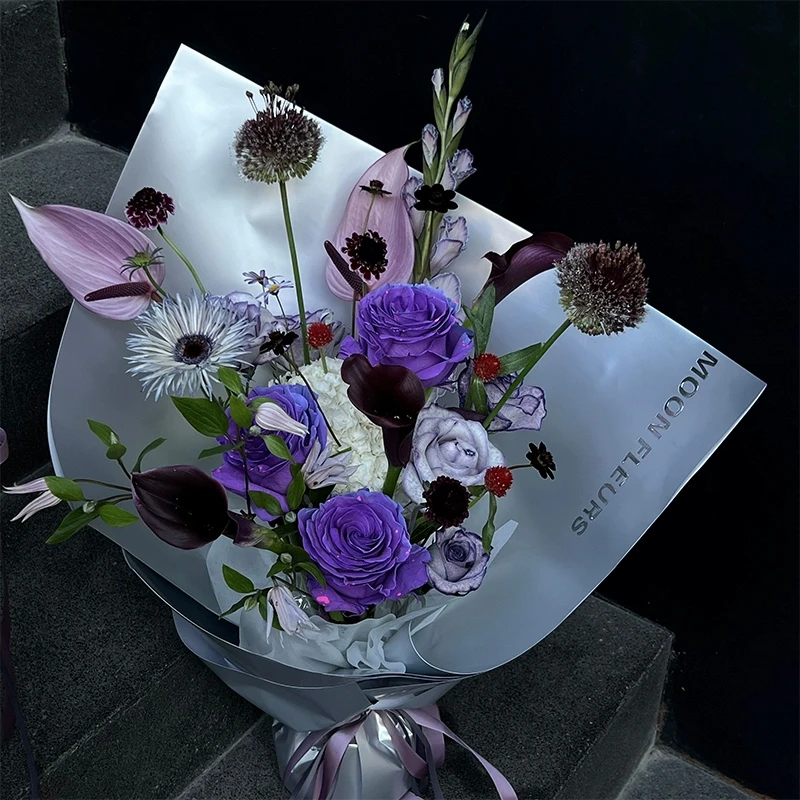 进口双面哑银造型卡纸鲜花花束包装纸花艺花店包花纸diy材料