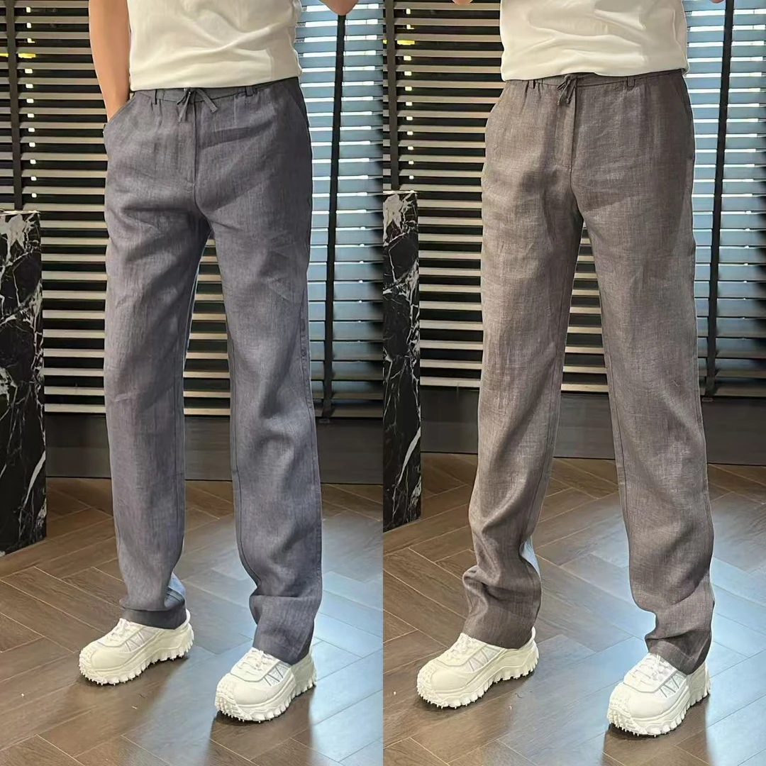 東•Dongzi 春季新品丨高奢100%麻男士直筒时尚松弛感休闲裤96053F