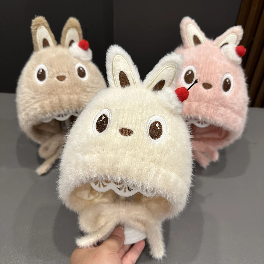 【萌兔出击】婴儿帽秋冬新款加厚超萌卡通毛绒小兔子宝宝保暖护耳帽