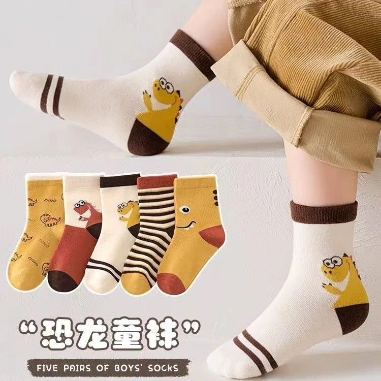 儿童袜子秋冬款卡通恐龙学生袜潮袜男童女童宝宝秋款袜中筒棉袜