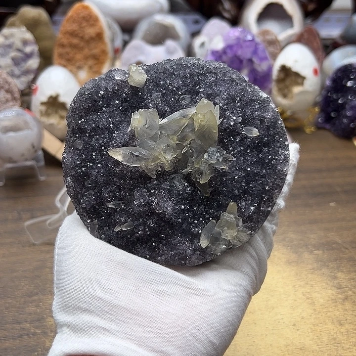 珠宝半成品水晶未镶嵌紫水晶花方解盘91