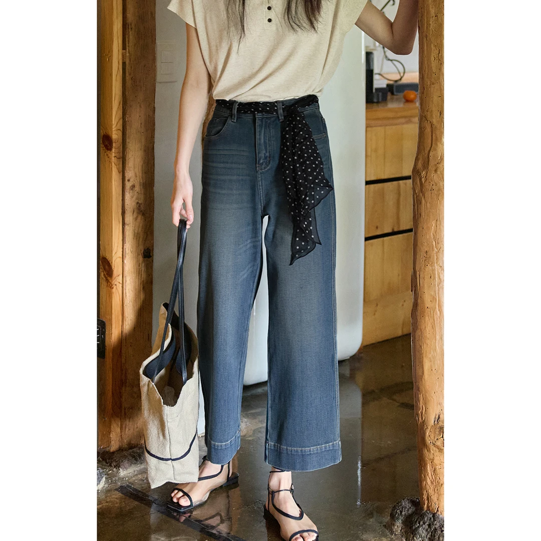 solighter 法式莱赛尔九分牛仔裤女直筒裤5I0601K22X2