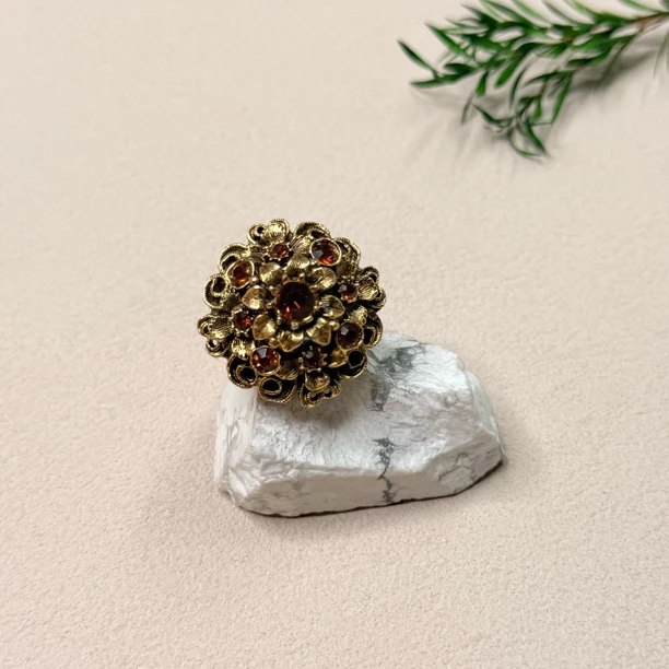 铜合金合成锆石戒指 【六六中古】孤品复古开口戒指te2812