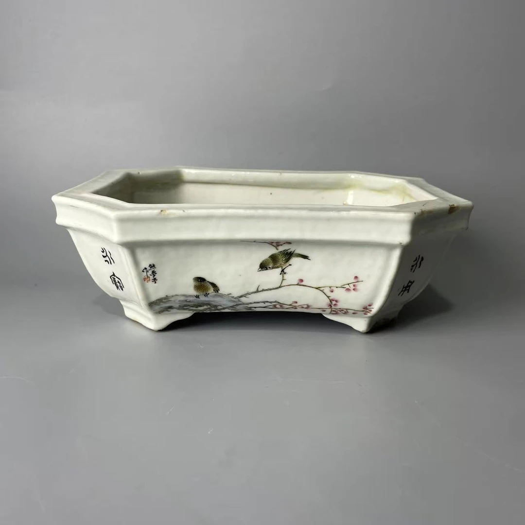 粉彩花鸟菱形水仙盆