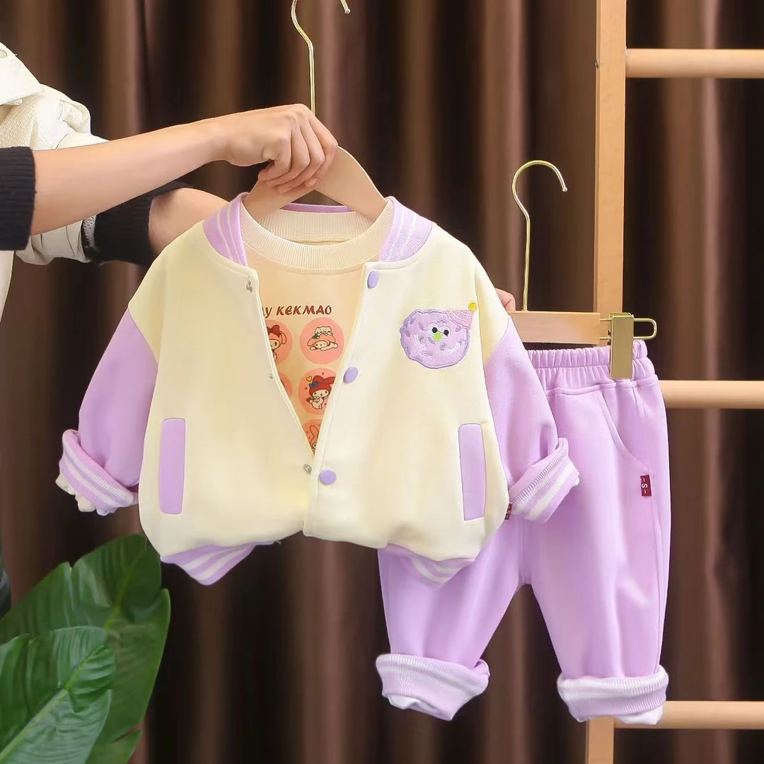 新款秋季女宝洋气时尚休闲曲奇两件套可爱棒球服两件套