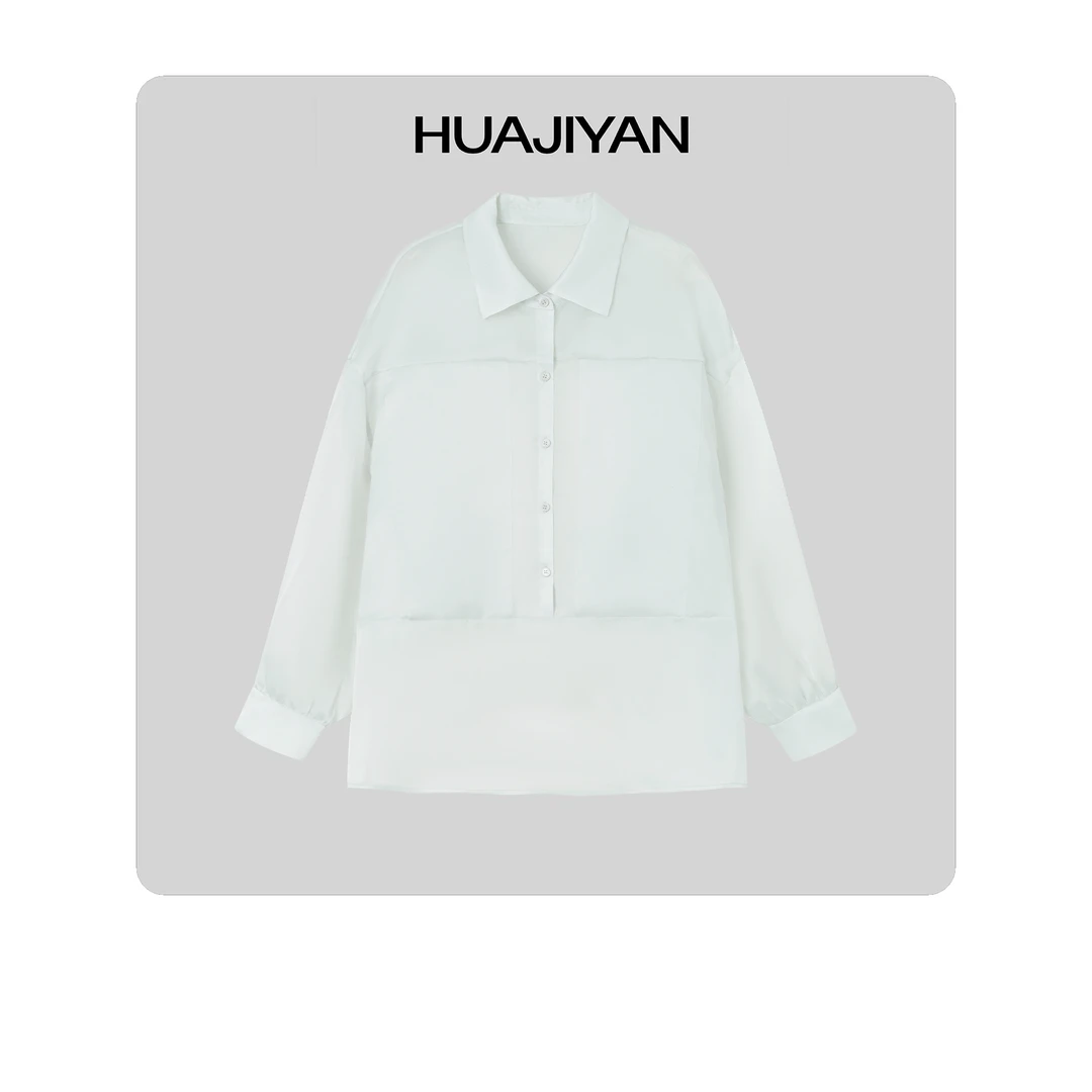 华吉言/HUAJIYAN【流光】定制10姆米低克重桑蚕丝极简珍珠扣衬衫