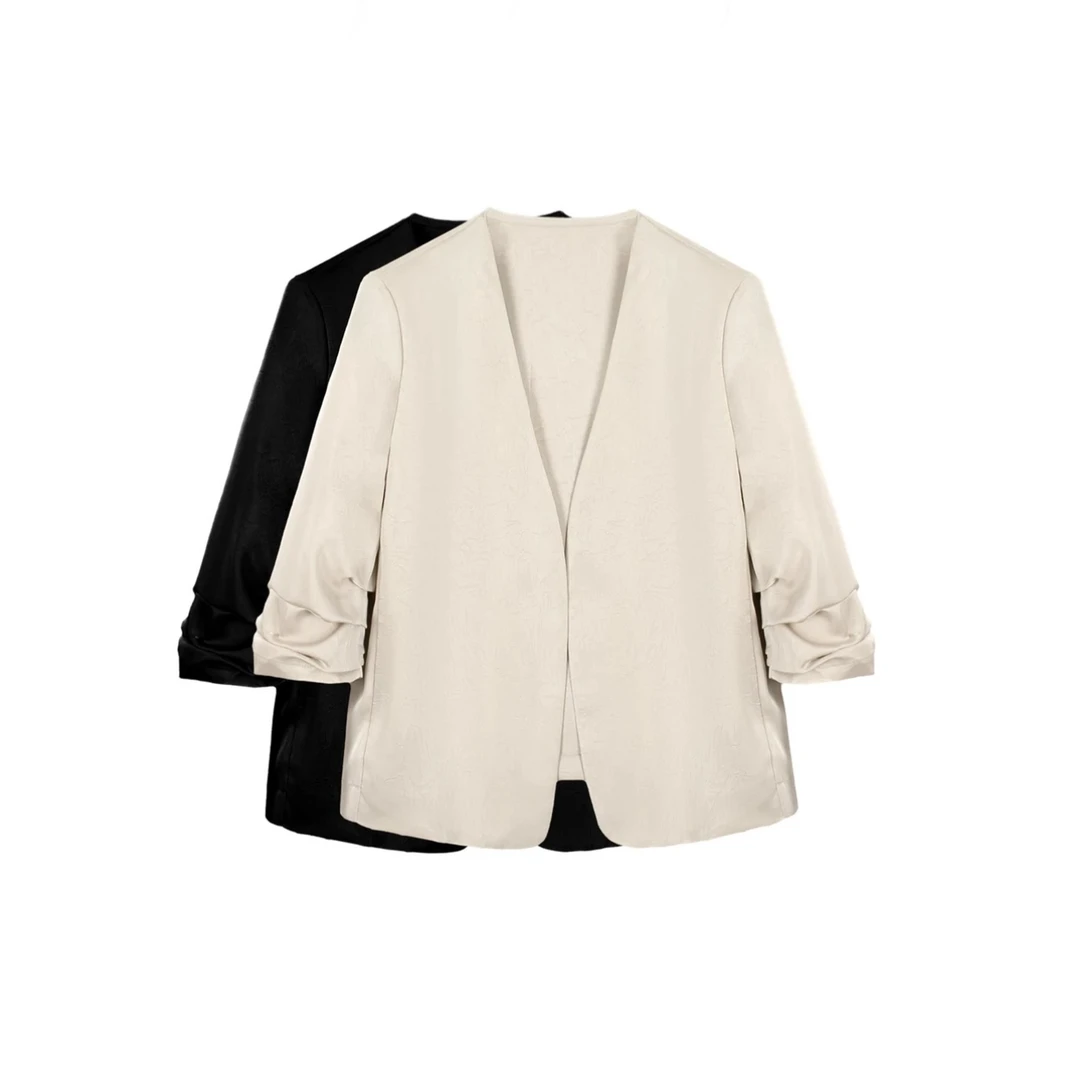 女通勤短外套慵懒气质醋酸外套小西装西服百搭潮流纯色薄款