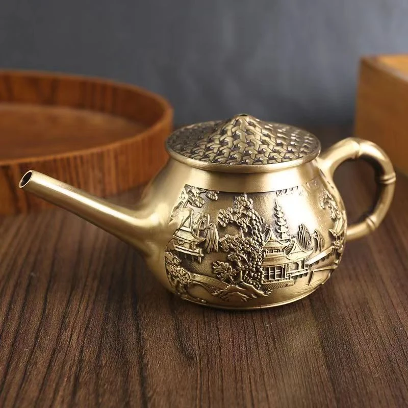 黄铜长嘴渔翁山水壶铜壶摆件