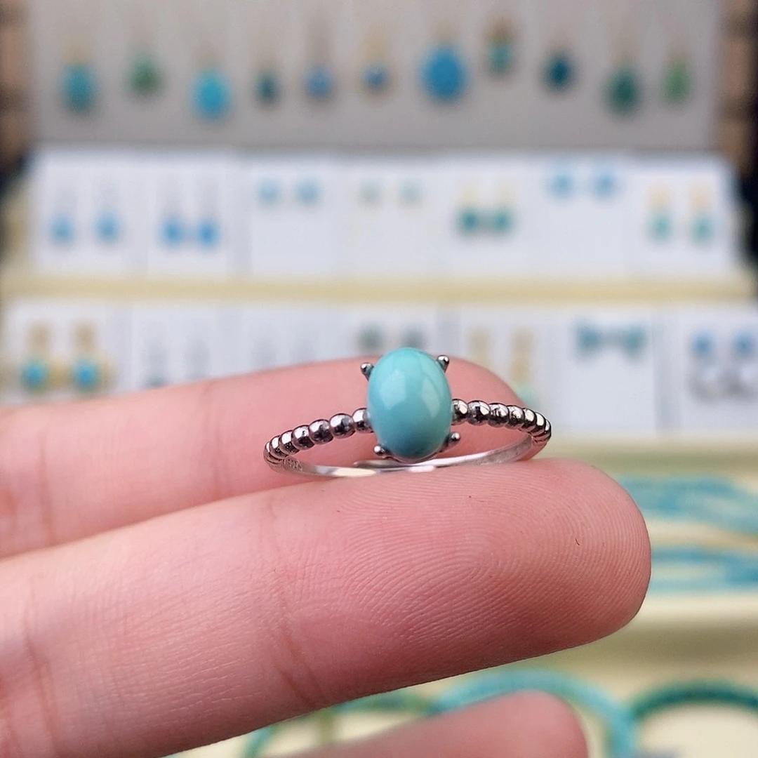 小***霞绿松石银S925镶嵌戒指