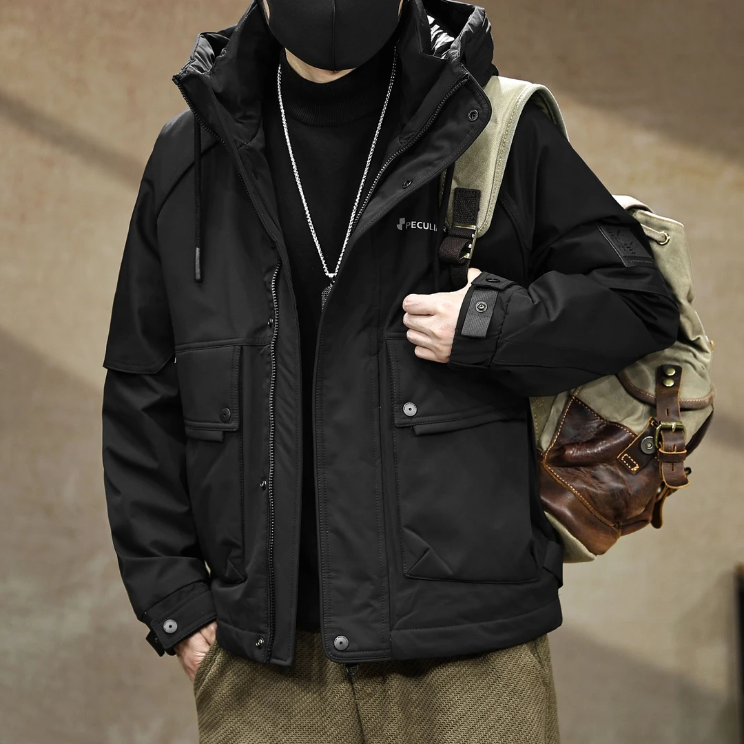 户外工装90鸭绒短款连帽羽绒服男冬季新款防寒保暖复古情侣外套潮