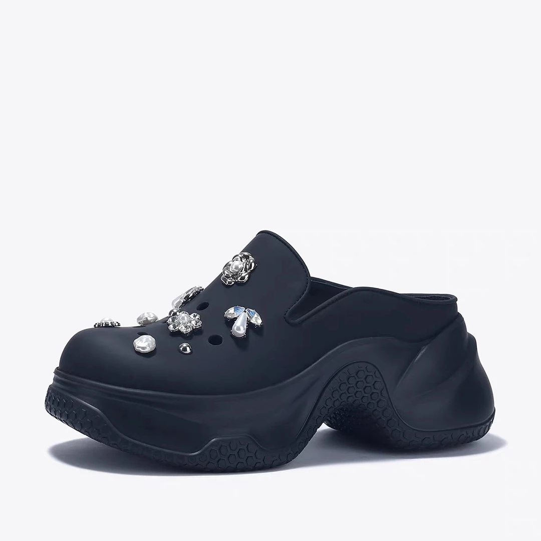 真皮勃肯凉鞋包头拖金属装饰厚底松糕跟休闲鞋凉拖GD-250330