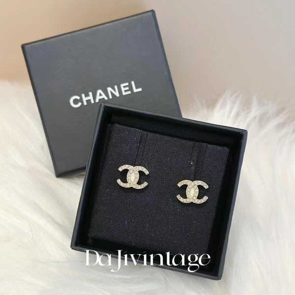 大吉中古/Chanel香奈儿淡金色满钻双c耳钉