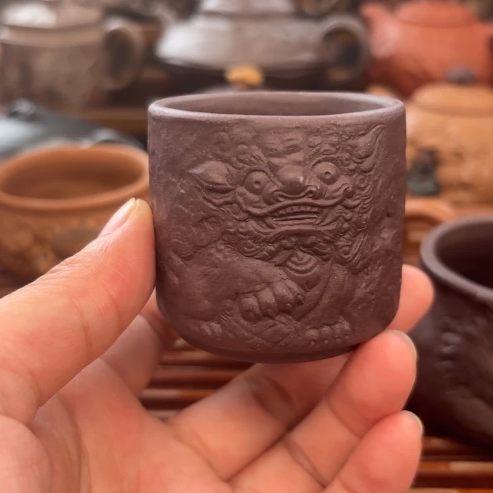 茶壶紫砂喜狮主人杯天青80c