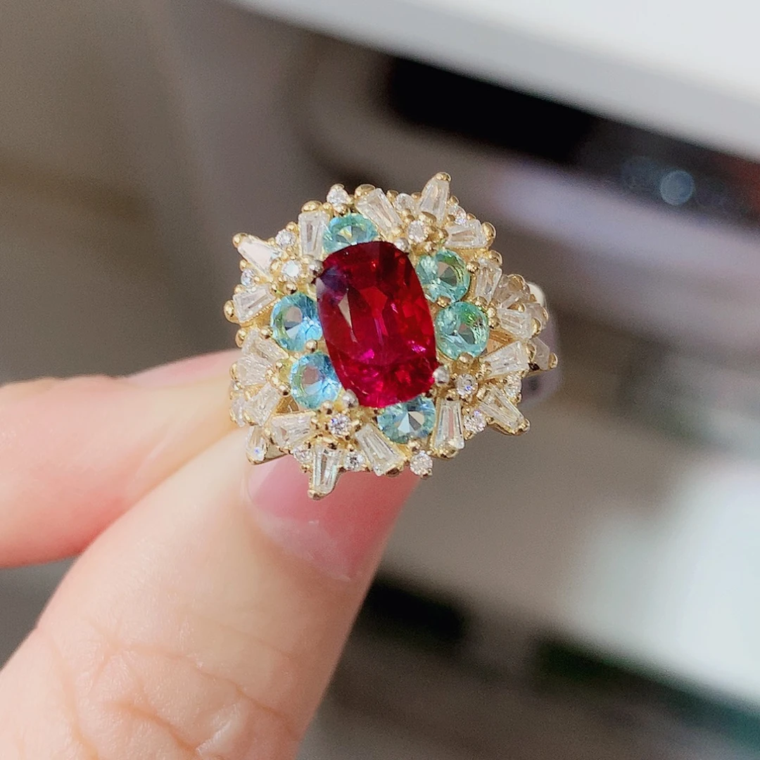 戒指银S925镶嵌碧玺