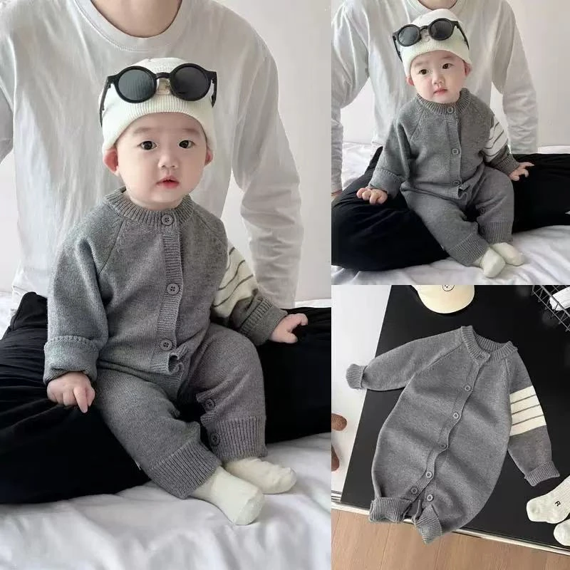 秋冬通用韩版男童哈衣爬服长袖连体衣毛衣休闲风婴童