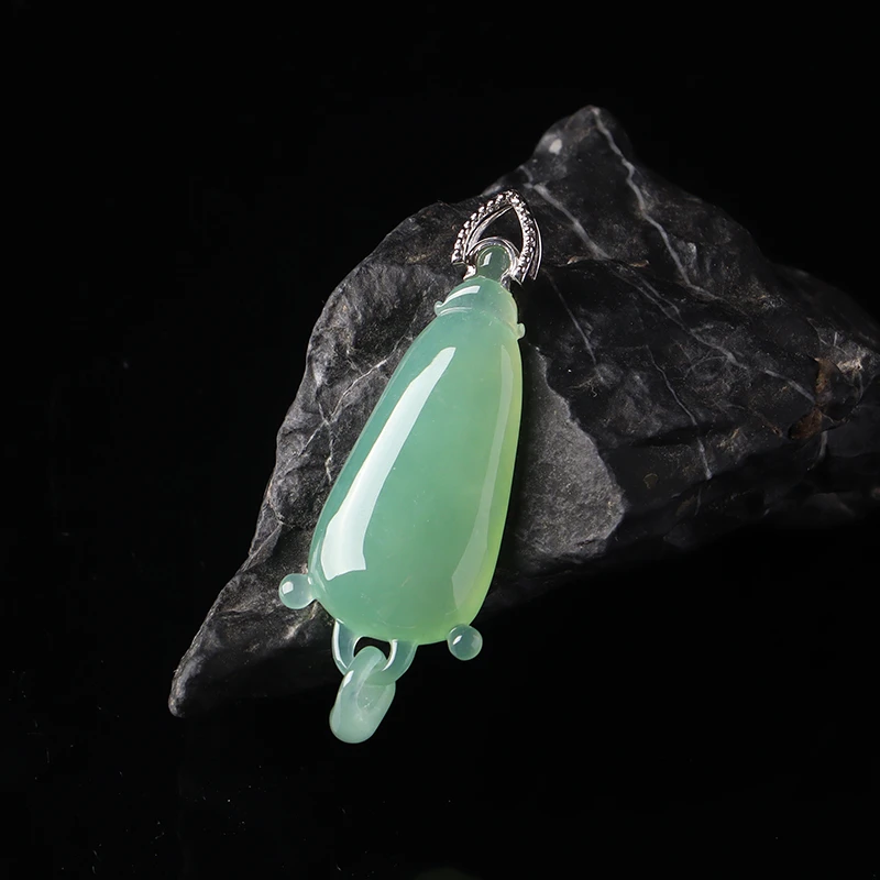 名玉艺术【晴澜】天然缅甸翡翠 18K金镶嵌 冰种晴水绿 翡翠吊坠