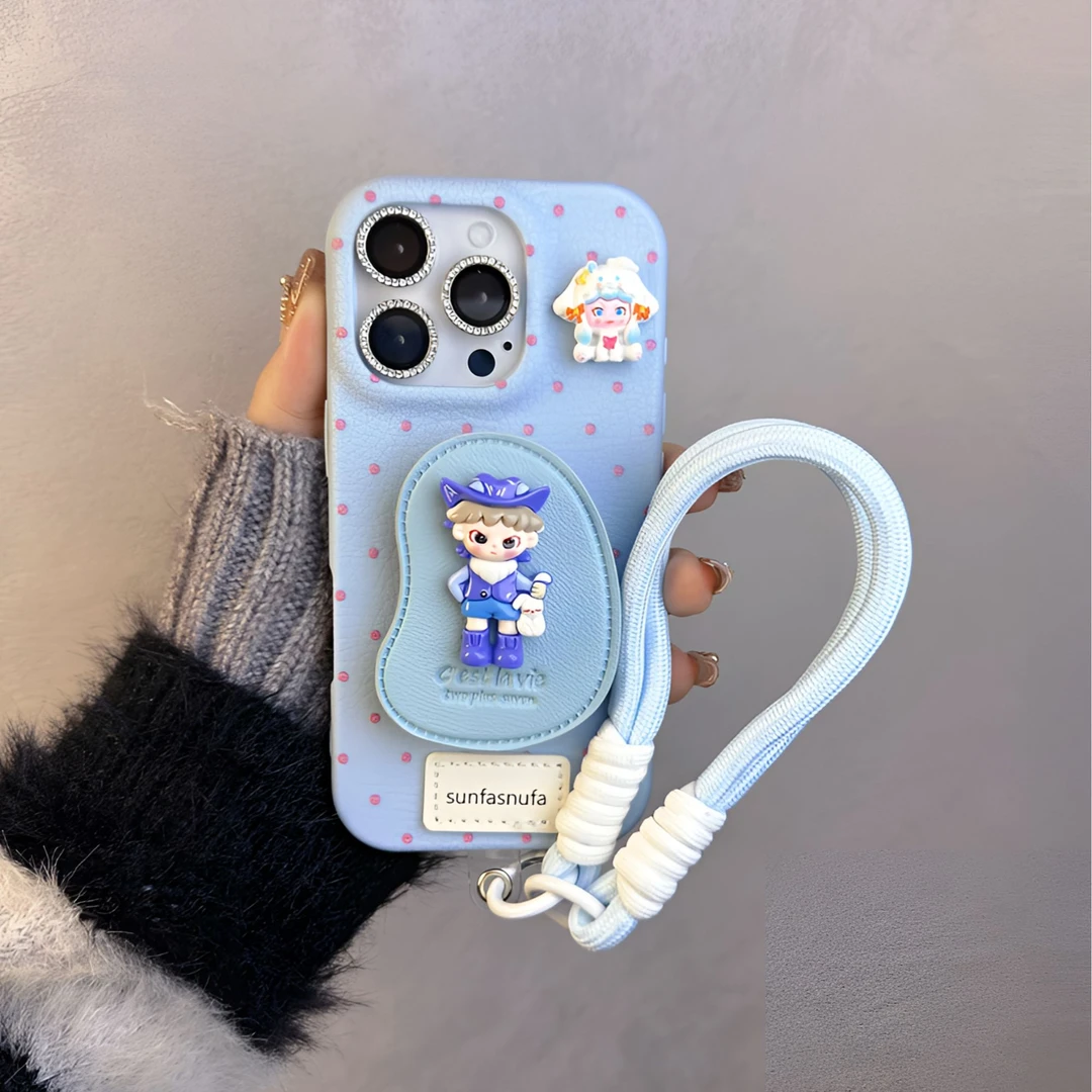 皮革朵拉支架手绳适用苹果16Promax手机壳华为荣耀/OPPO/vivo小米