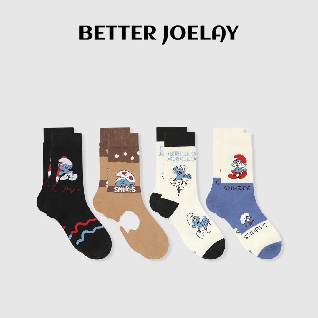 BETTER JOELAY -【蓝精灵画笔】时尚袜子女中筒袜可爱潮流百搭WT252