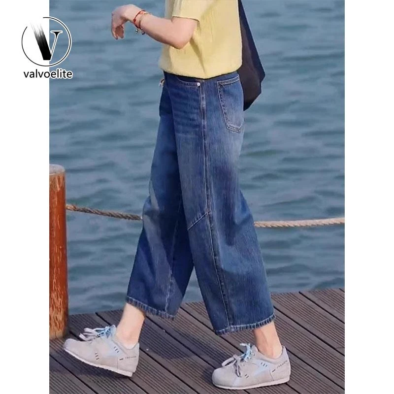 VALVOELITE八分牛仔裤女夏宽松阔腿裤梨形身材大码百搭薄款直筒裤
