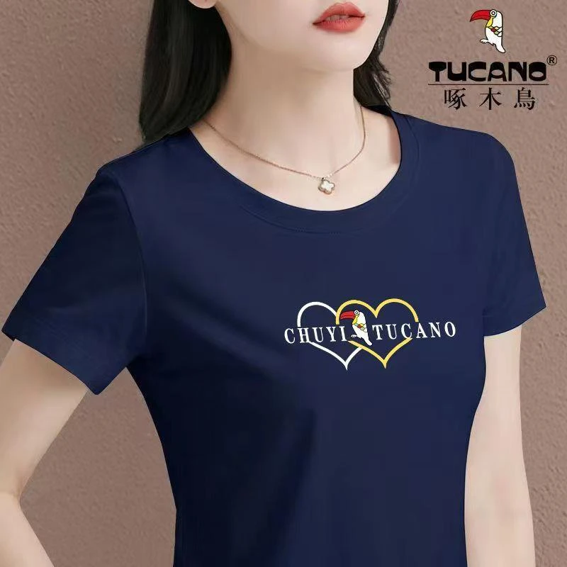 啄木鸟正品短袖T恤2025年新款初夏中年妈妈减龄遮肉显瘦打底衫潮