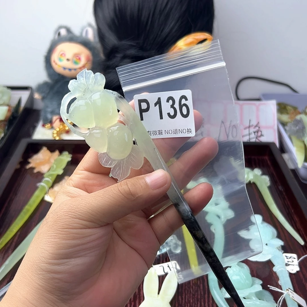 合金蛇纹石玉发饰猫*姆