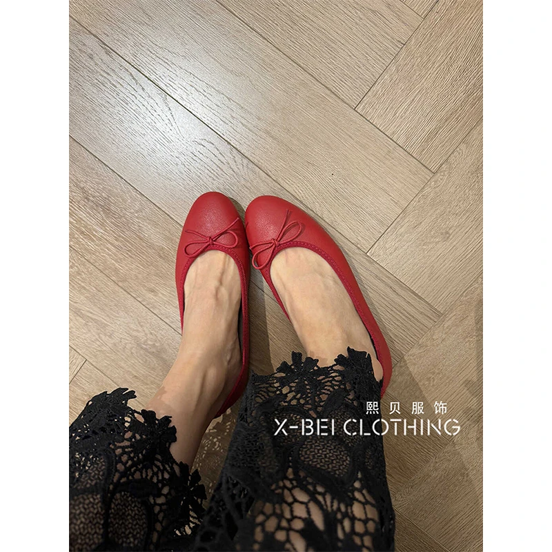 【浮浮款-只出不进】平底浅口温柔圆头蝴蝶结小单鞋 D696