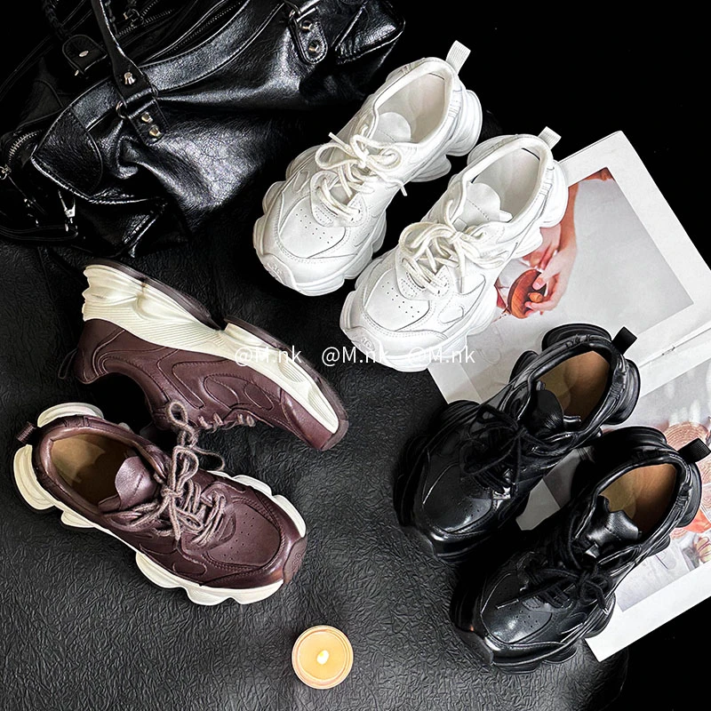 【M.nk HOME】花瓣大底马皮鞋厚底增高系带休闲鞋潮流老爹鞋