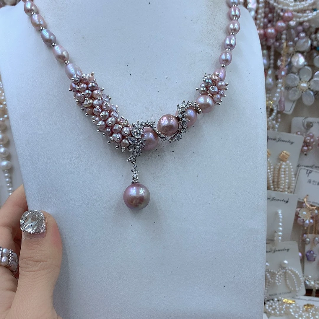 饭****耳饰淡水珍珠银S925镶嵌