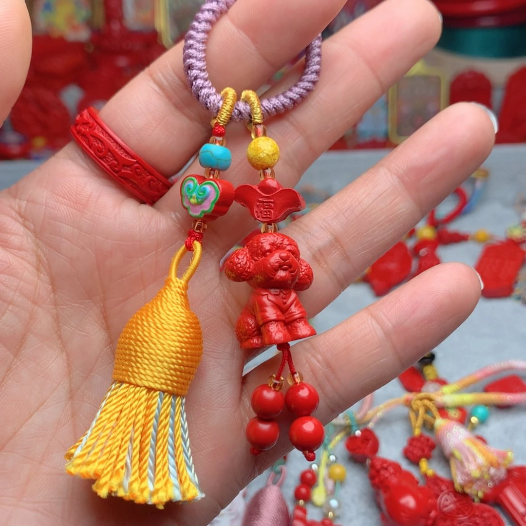 天然辰砂工艺品朱砂钥匙扣包包挂