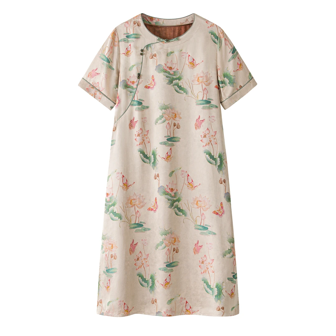 妈妈装碎花宽松连衣裙中国风民族风连衣裙中长款