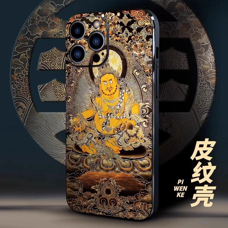 财神天王适用苹果16promax手机壳时尚个性iPhone17pro保护套皮质