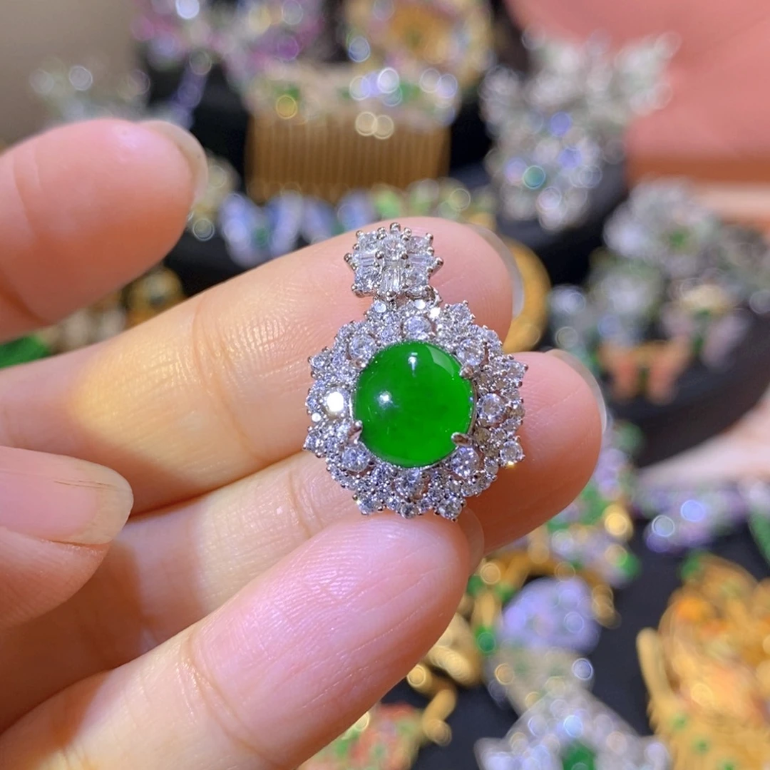 吊坠(不含链)银S925镶嵌翡翠