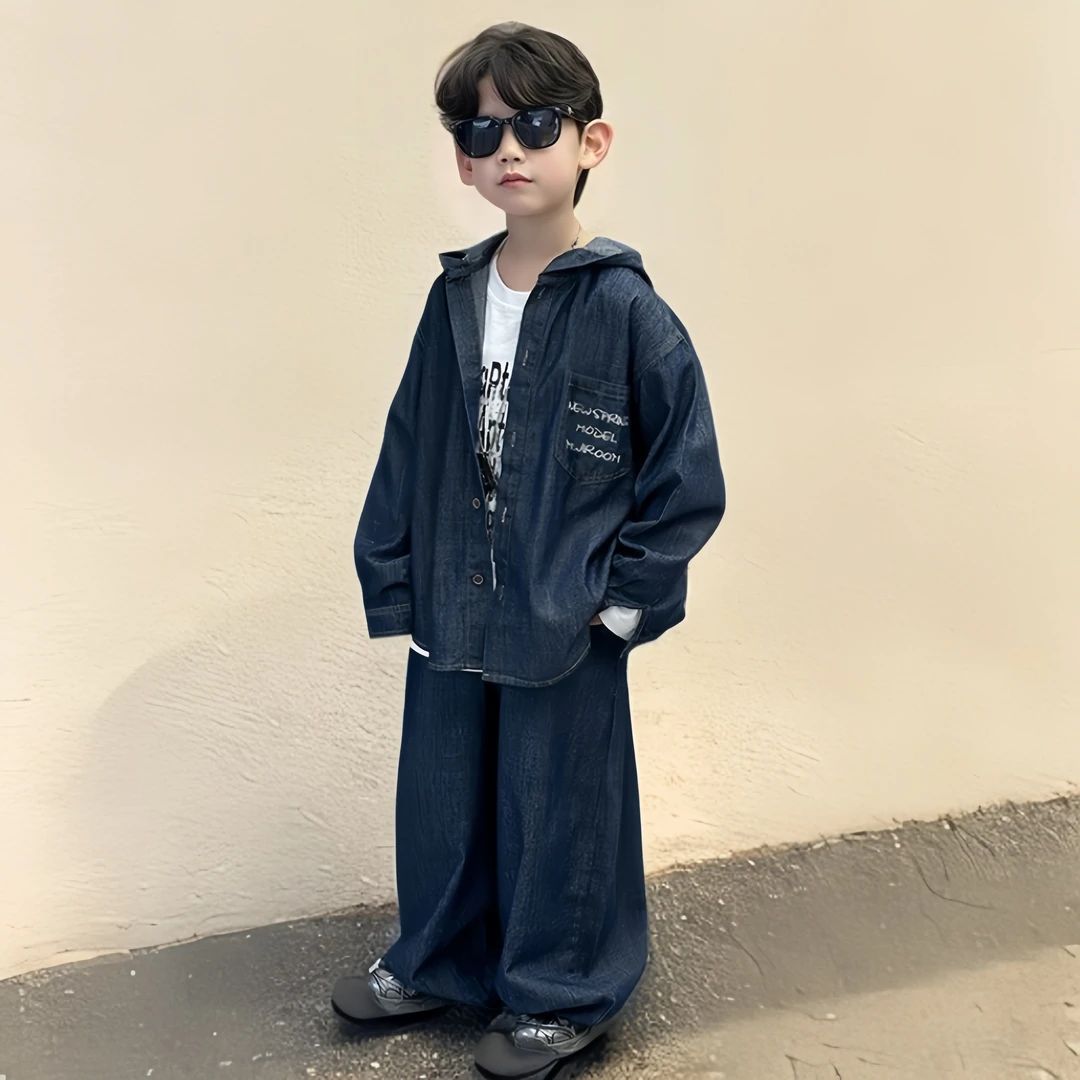 男童休闲长袖套装秋季儿童男孩韩版连帽宽松亲肤舒适简约时尚潮酷