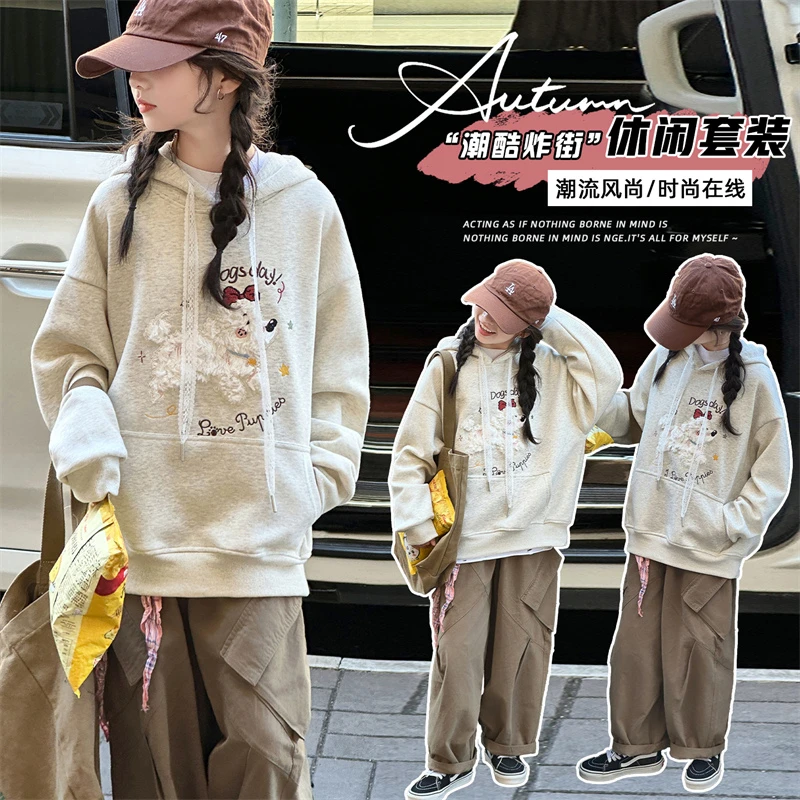 女童秋季时尚套装2025新款6-15岁女孩洋气韩版休闲宽松卫衣套装
