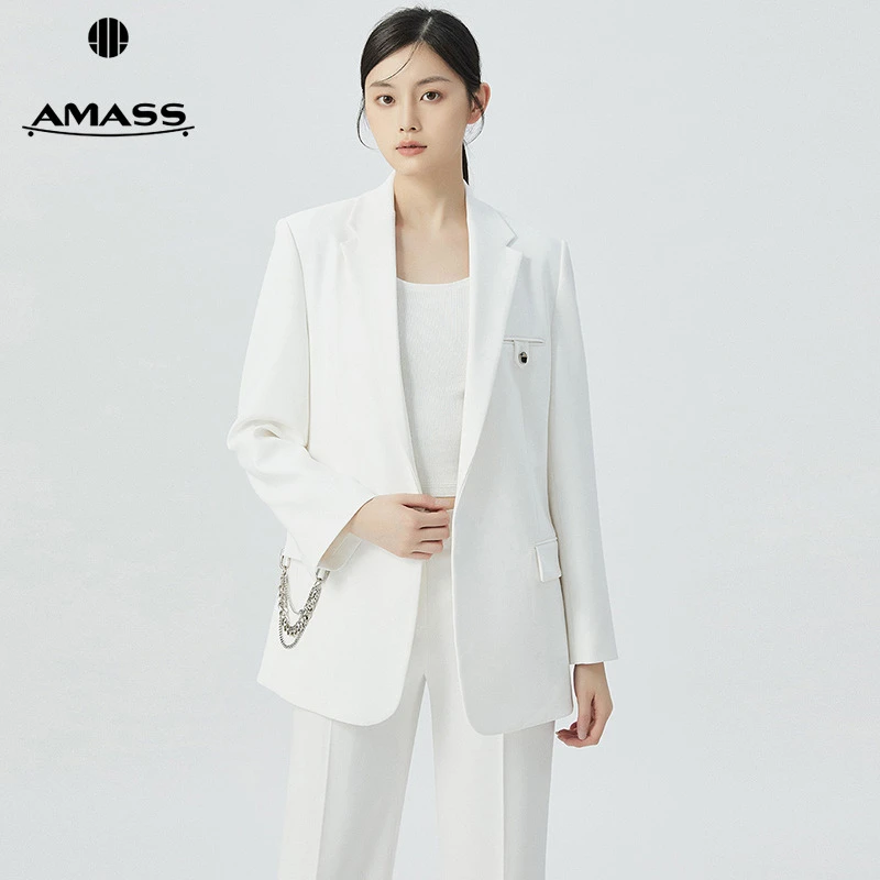 阿玛施AMASS新款女装通勤百搭宽松男友风长袖西装外套女5400604