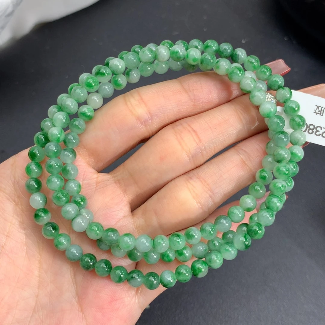 翡翠手链未镶嵌卡5.1胶润飘绿花项链