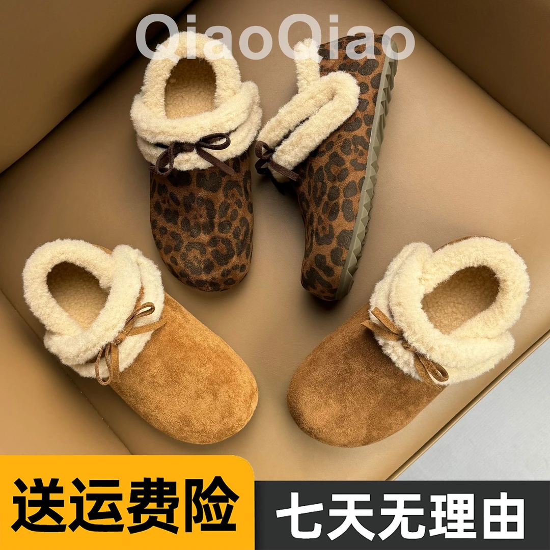 蝴蝶结加绒勃肯鞋女外穿毛毛鞋2025秋冬新款厚底防滑保暖博肯棉鞋