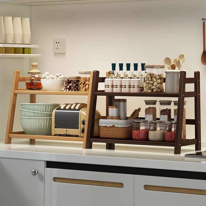 厨房置物架台面调料收纳架实木调味品架子多层多功能储物架书架子
