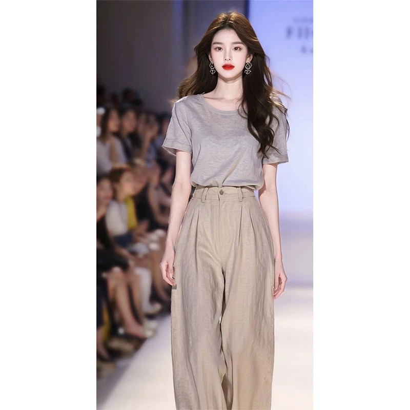 显瘦减龄时髦名媛气质高级感盐系轻熟休闲职业阔腿裤两件套装女夏