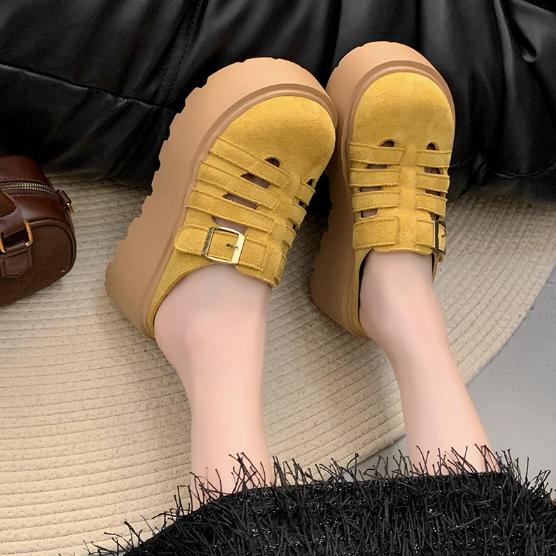 厚底镂空勃肯单鞋勃肯凉鞋女夏新款轻便舒适软底增高包头罗马凉鞋